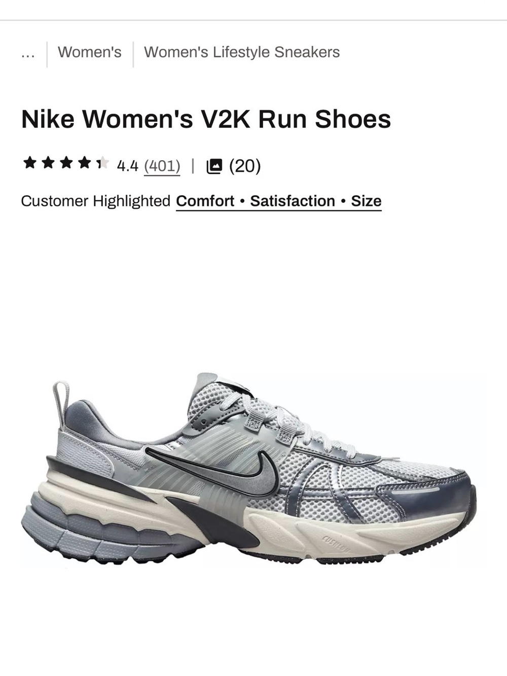 Nike Women's V2K Run Sneakers - Light Gray and White